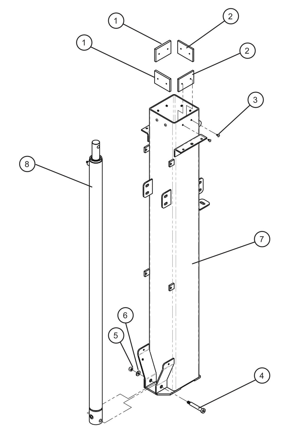 Vertical Tower Components (2 of 6) Assembly Parts For CE V-Series Night Lite Pro II (001PRO2VE15, 09-000001 and Up) Light Towers by Allmand