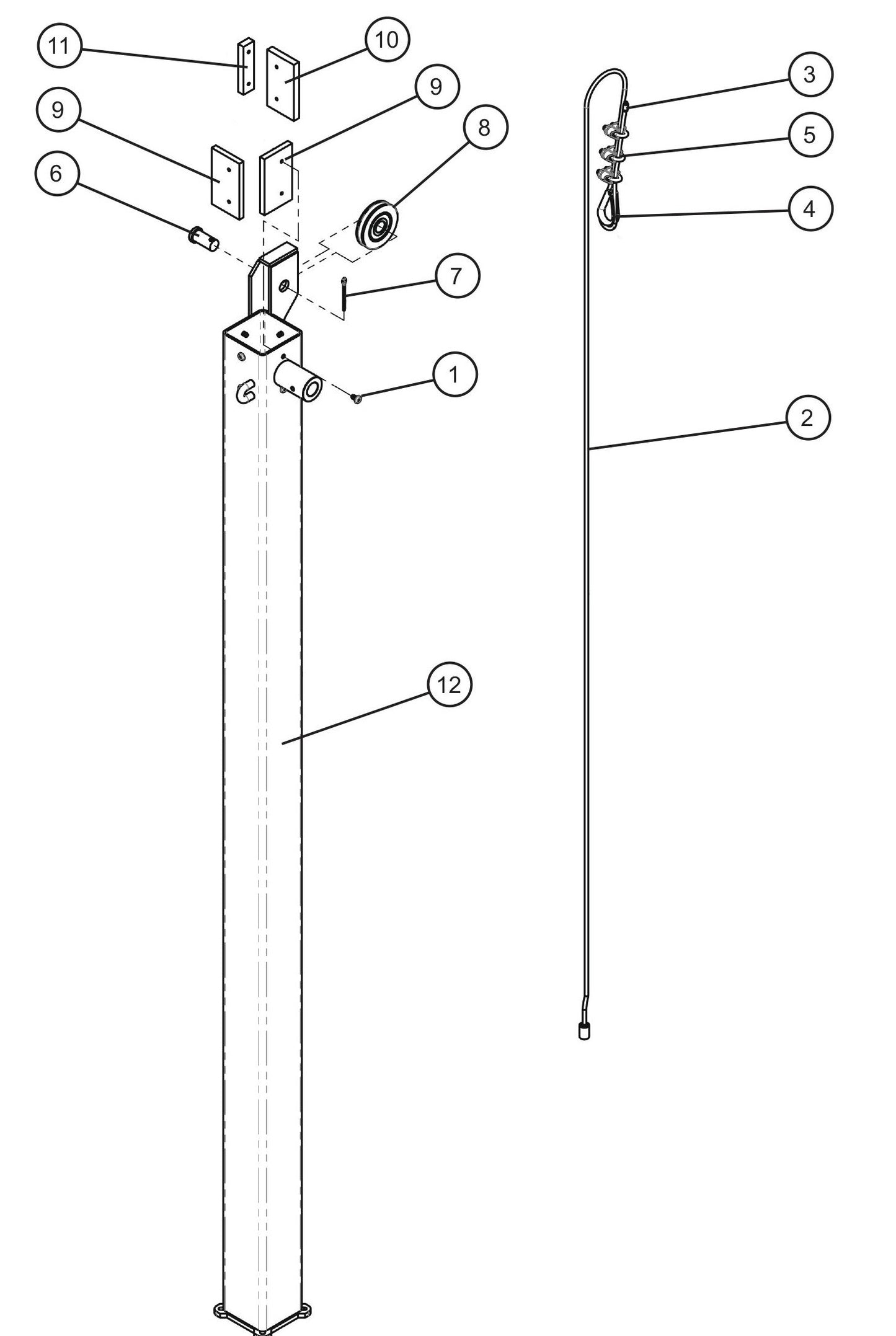 Vertical Tower Components (5 of 6) Assembly Parts For CE V-Series Night Lite Pro II (001PRO2VE15, 09-000001 and Up) Light Towers by Allmand