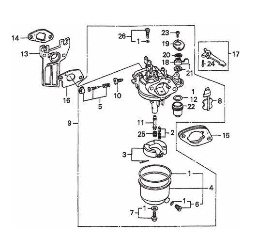 Carburetor Assembly Parts- STOW CMS-6S Honda GX160K1HX2