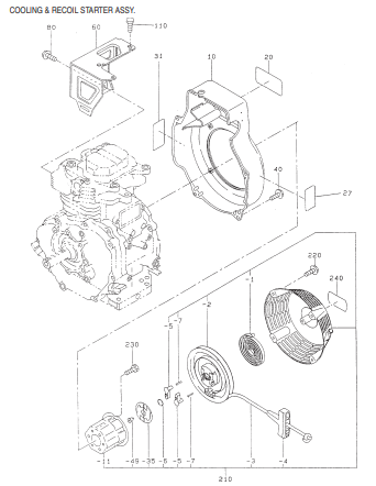 AA GA-6RZR2 —ROBIN EH-34 ENGINE — Cooling And Recoil Starter Assembly Parts By Multiquip