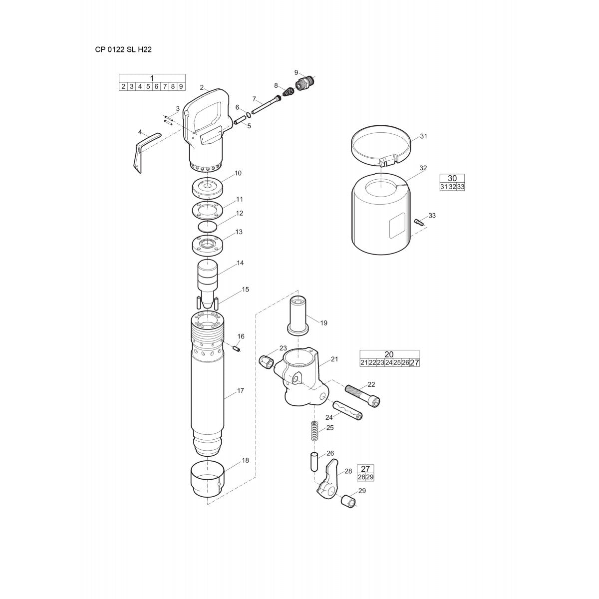 CP 0122 SL H22 Pneumatic Pick Hammer Parts By Chicago Pneumatics