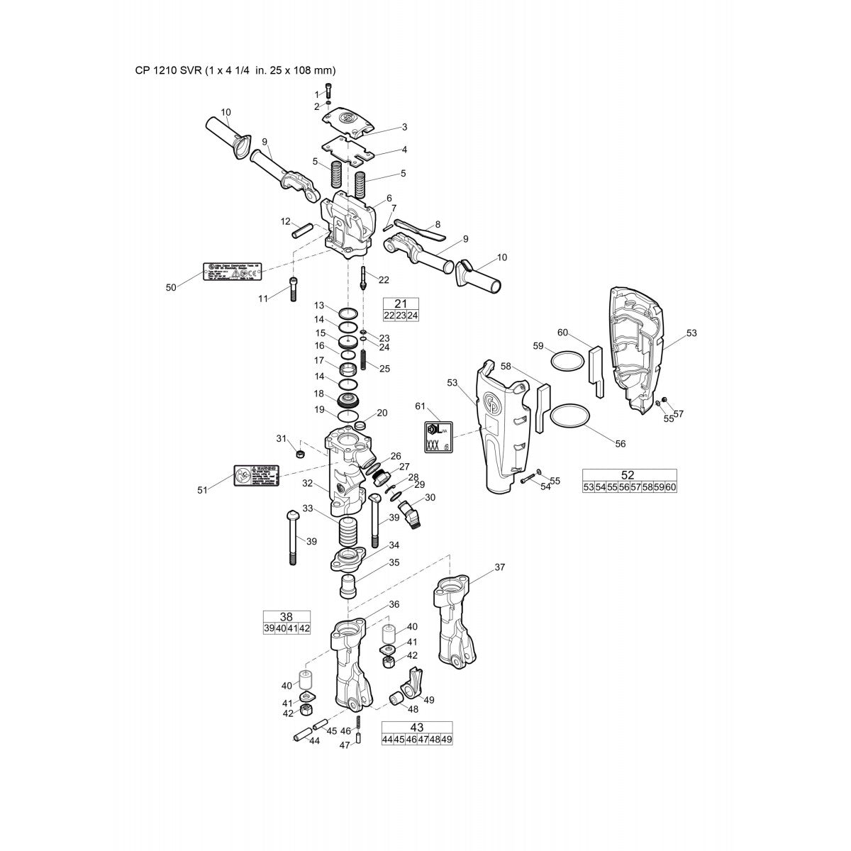 CP 1210 SVR (1 x 4 1/4 in. 25 x 108 mm) Pneumatic Breaker Parts  By Chicago Pneumatic