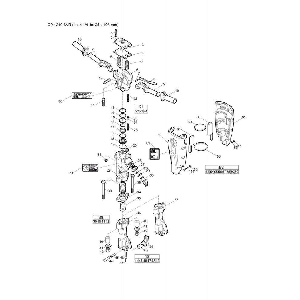CP 1210 SVR (1 x 4 1/4 in. 25 x 108 mm) Pneumatic Breaker Parts  By Chicago Pneumatic