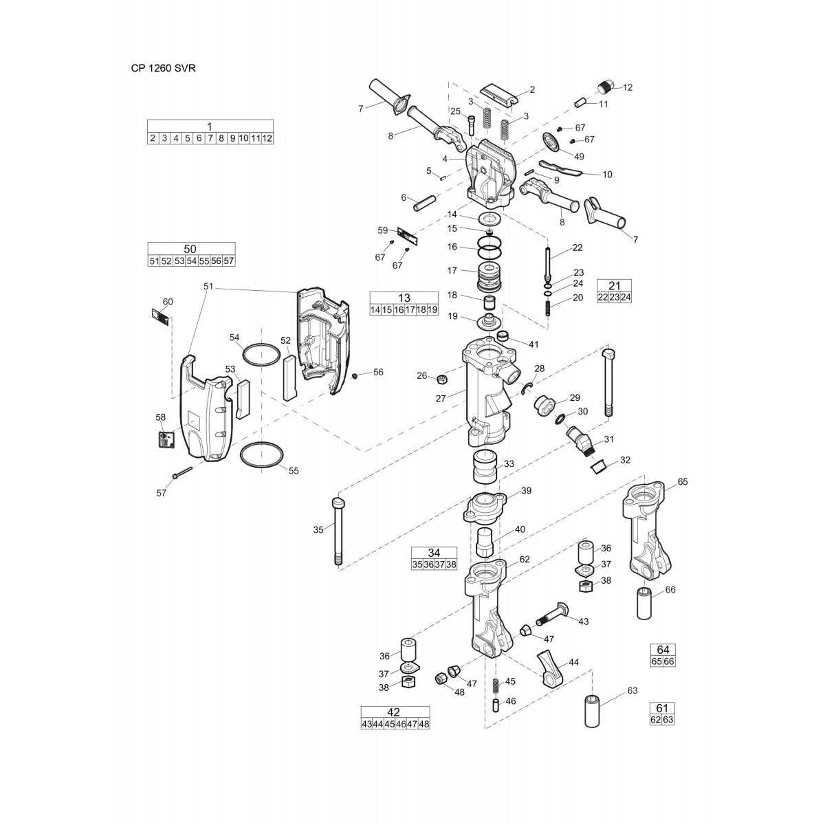 CP 1260 SVR Pneumatic Breaker Parts  By Chicago Pneumatic