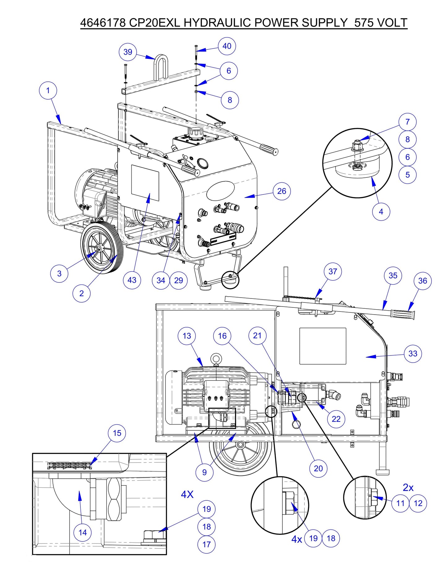 CP20EXL Fig-1 Hydraulic Power Supply 575 Volt Assembly Parts