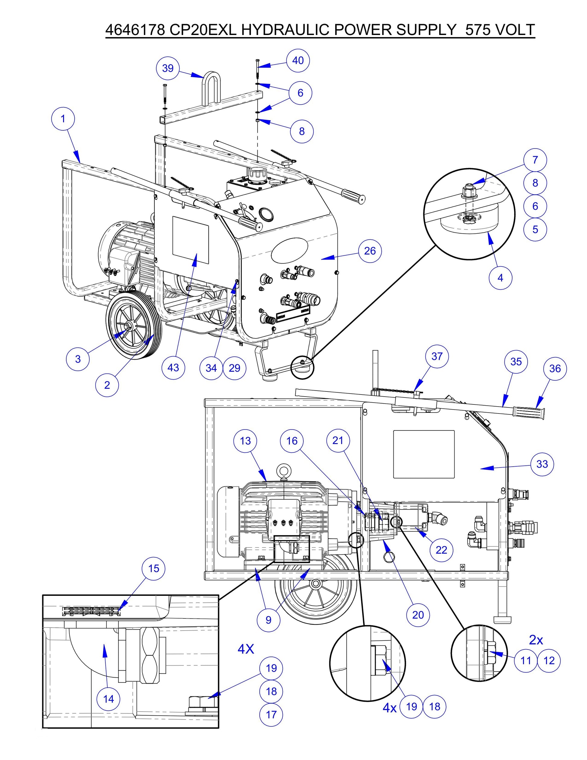 CP20EXL Fig-1 Hydraulic Power Supply 575 Volt Assembly Parts