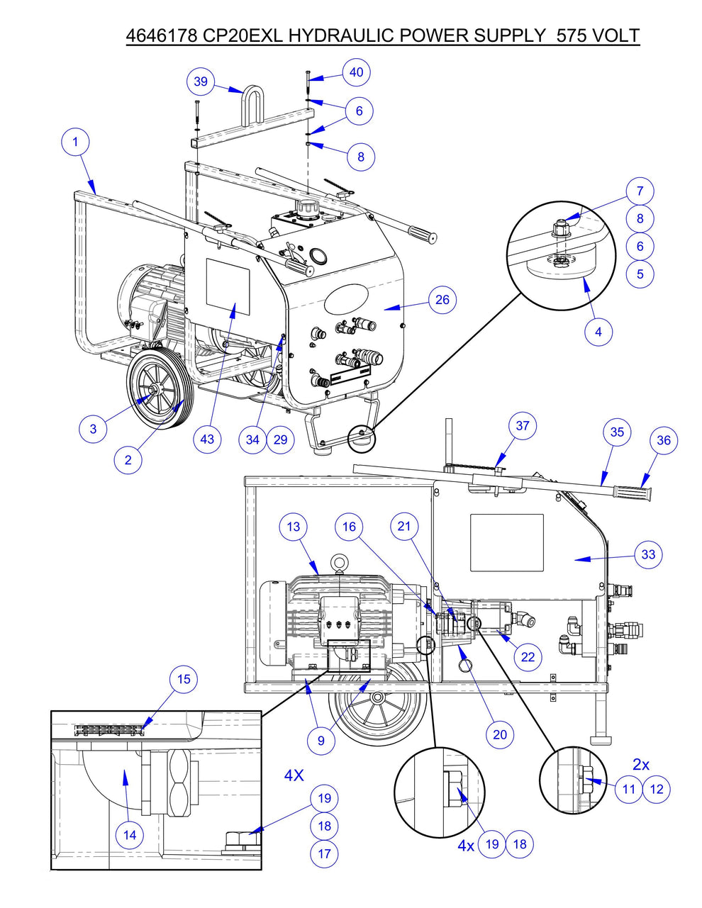 CP20EXL Fig-1 Hydraulic Power Supply 575 Volt Assembly Parts