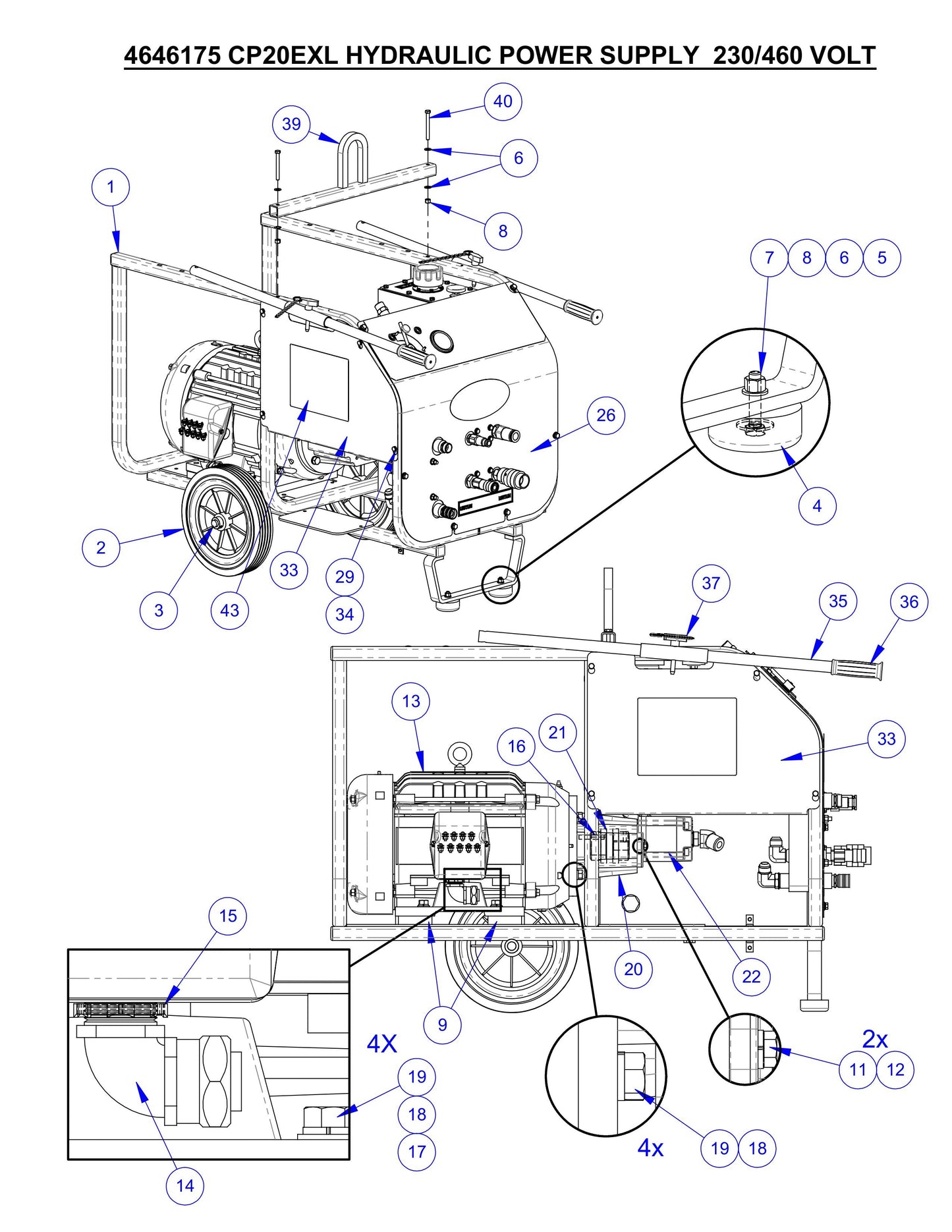 CP20EXL Fig-1 Hydraulic Power Supply 230/460 Volt Assembly Parts