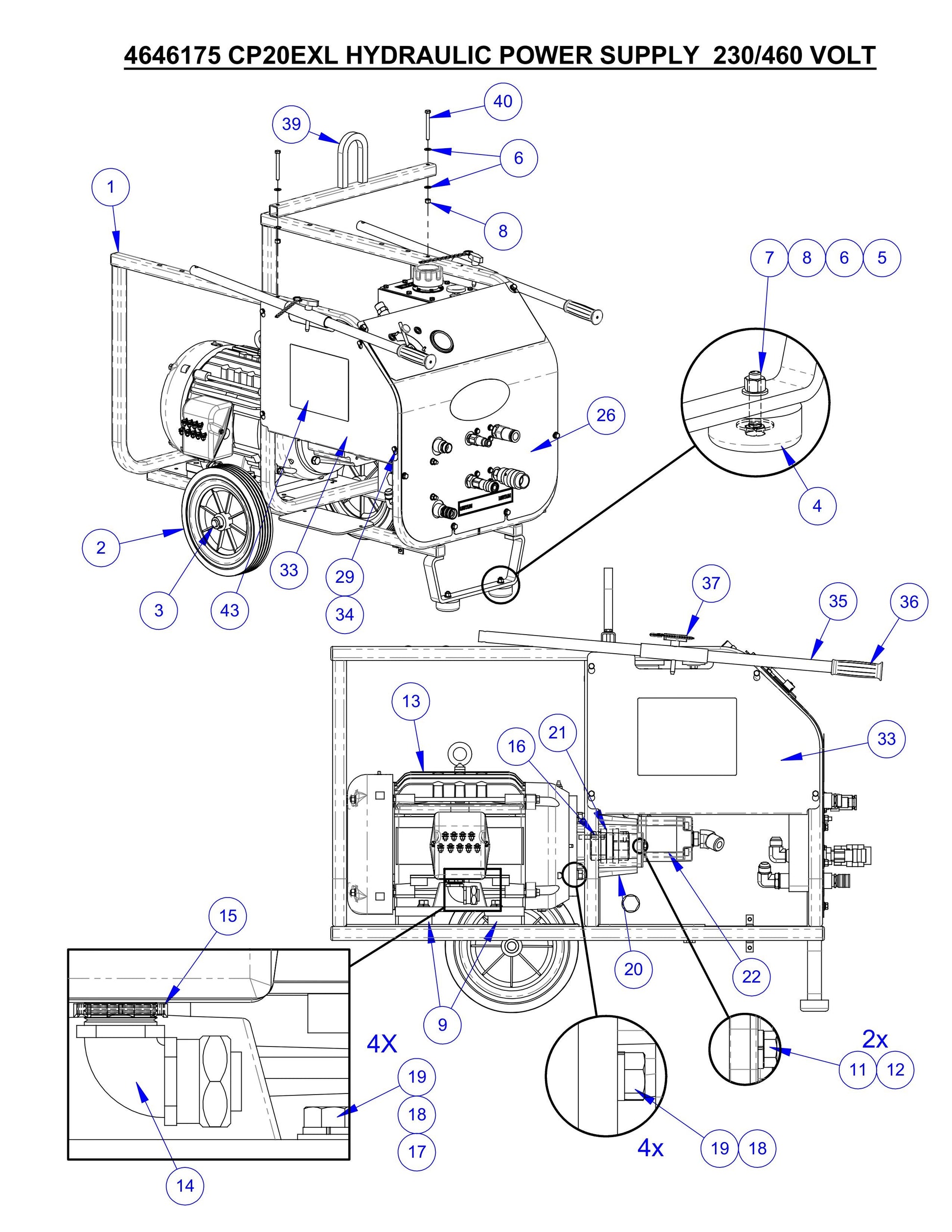 CP20EXL Fig-1 Hydraulic Power Supply 230/460 Volt Assembly Parts