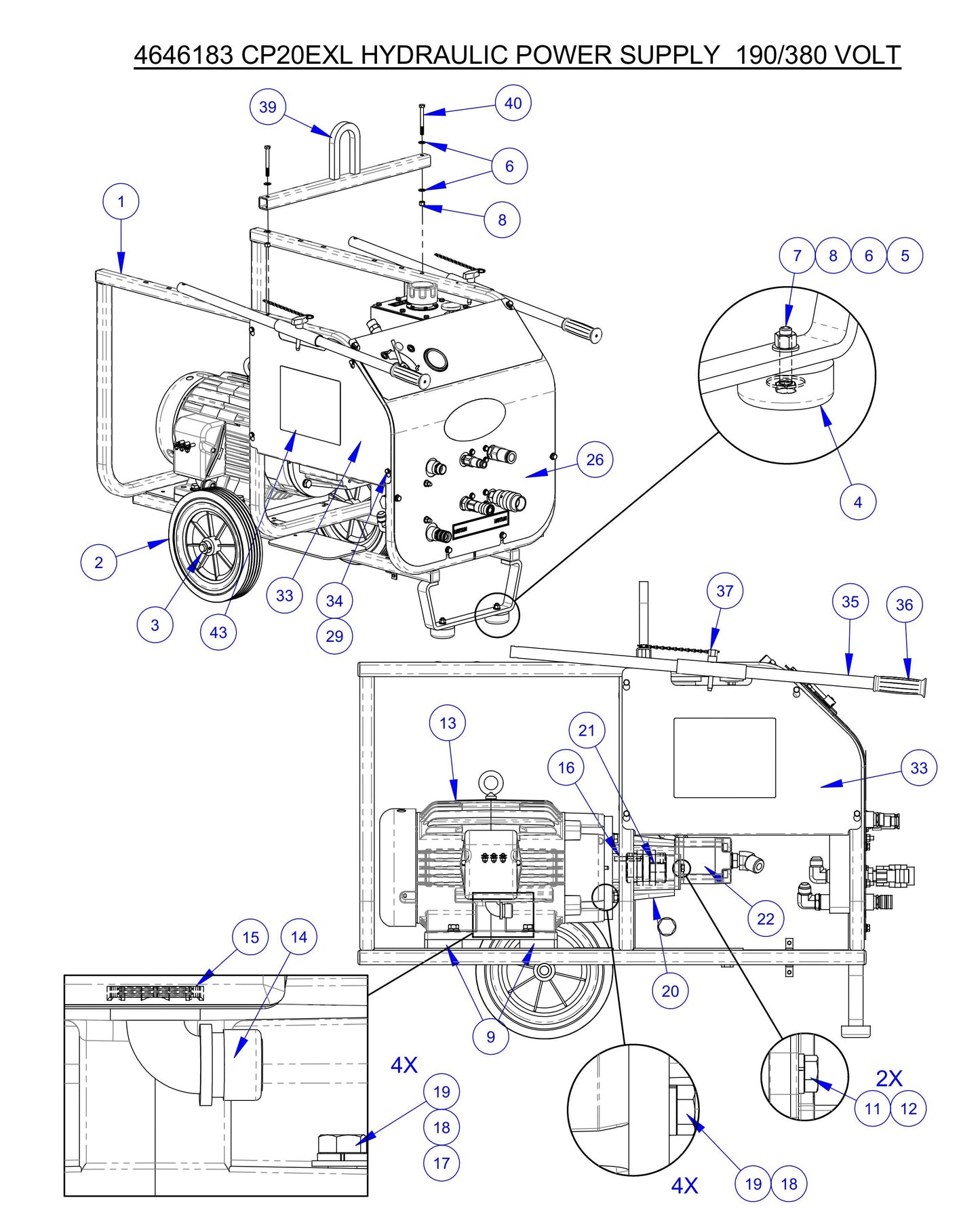CP20EXL Fig-1 Hydraulic Power Supply 190/380 Volt Assembly Parts