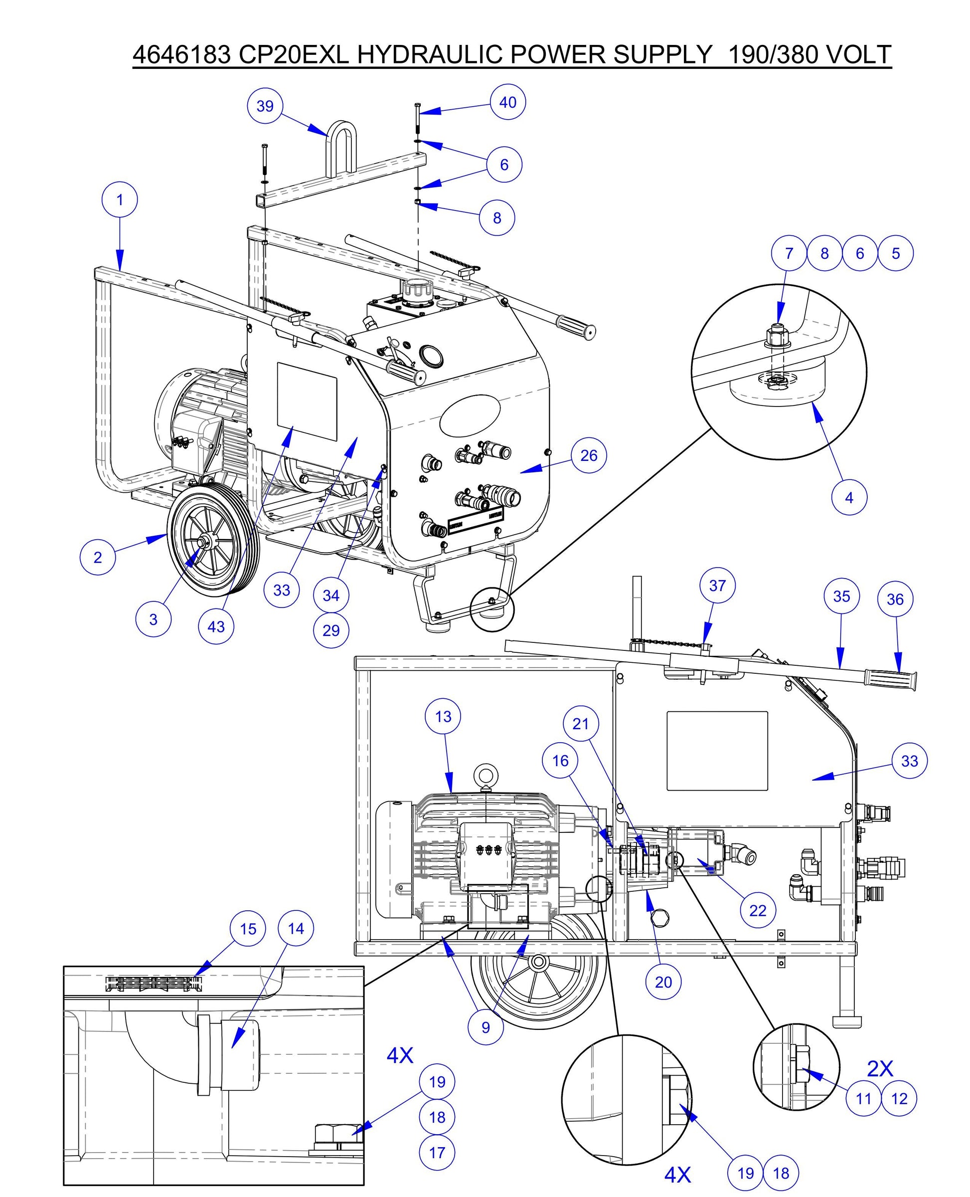 CP20EXL Fig-1 Hydraulic Power Supply 190/380 Volt Assembly Parts
