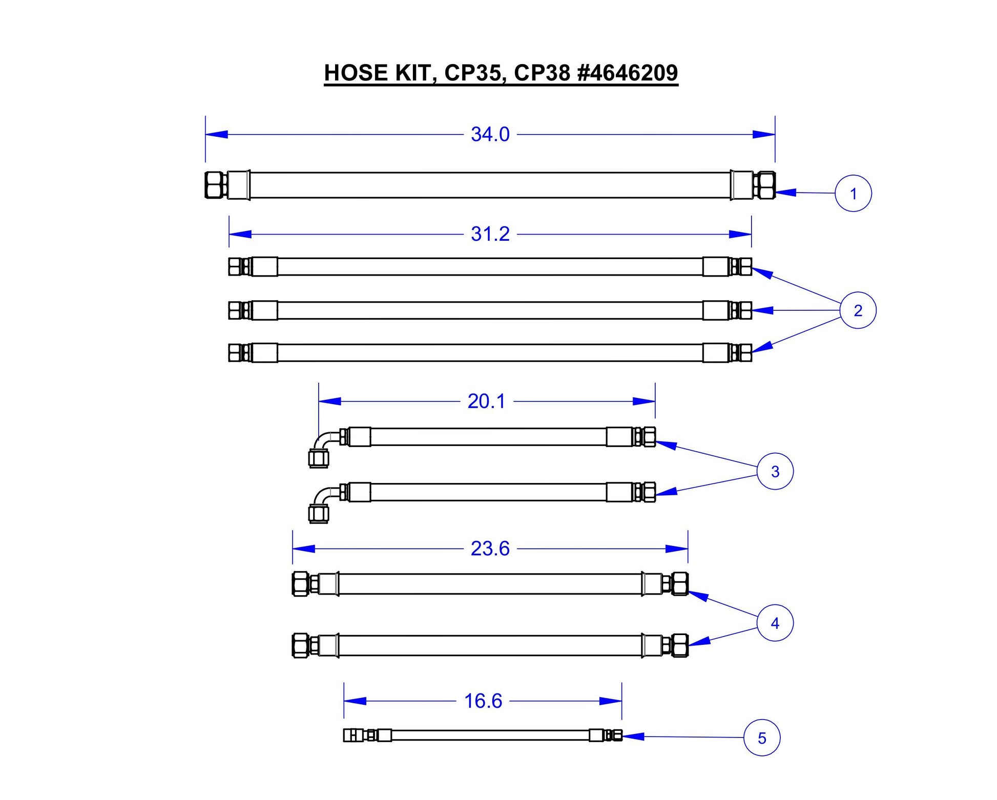CP38KXL Hose Kit, CP35, CP38 Assembly Parts