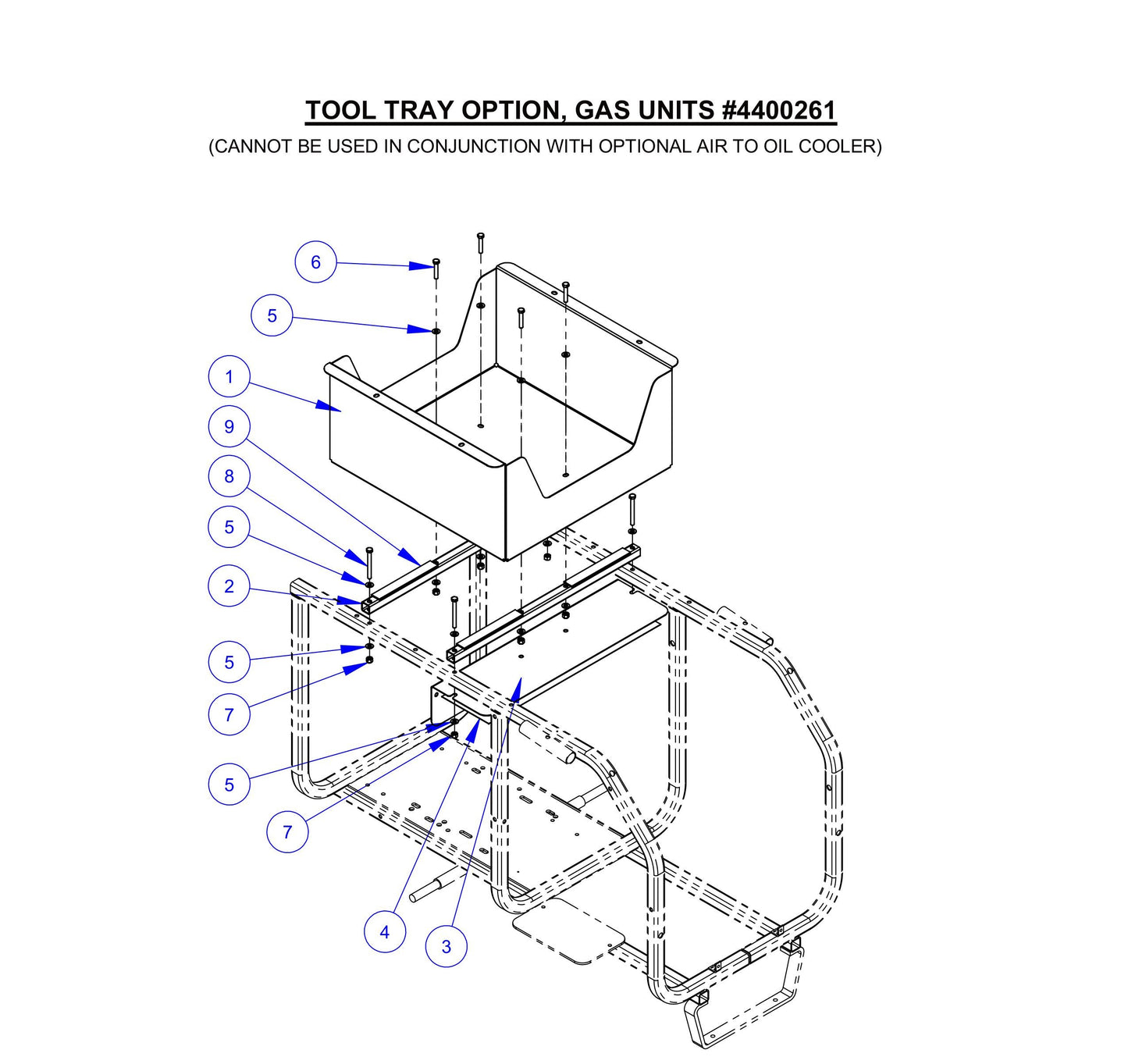CP38KXL Tool Tray Option, Gas Units Assembly Parts