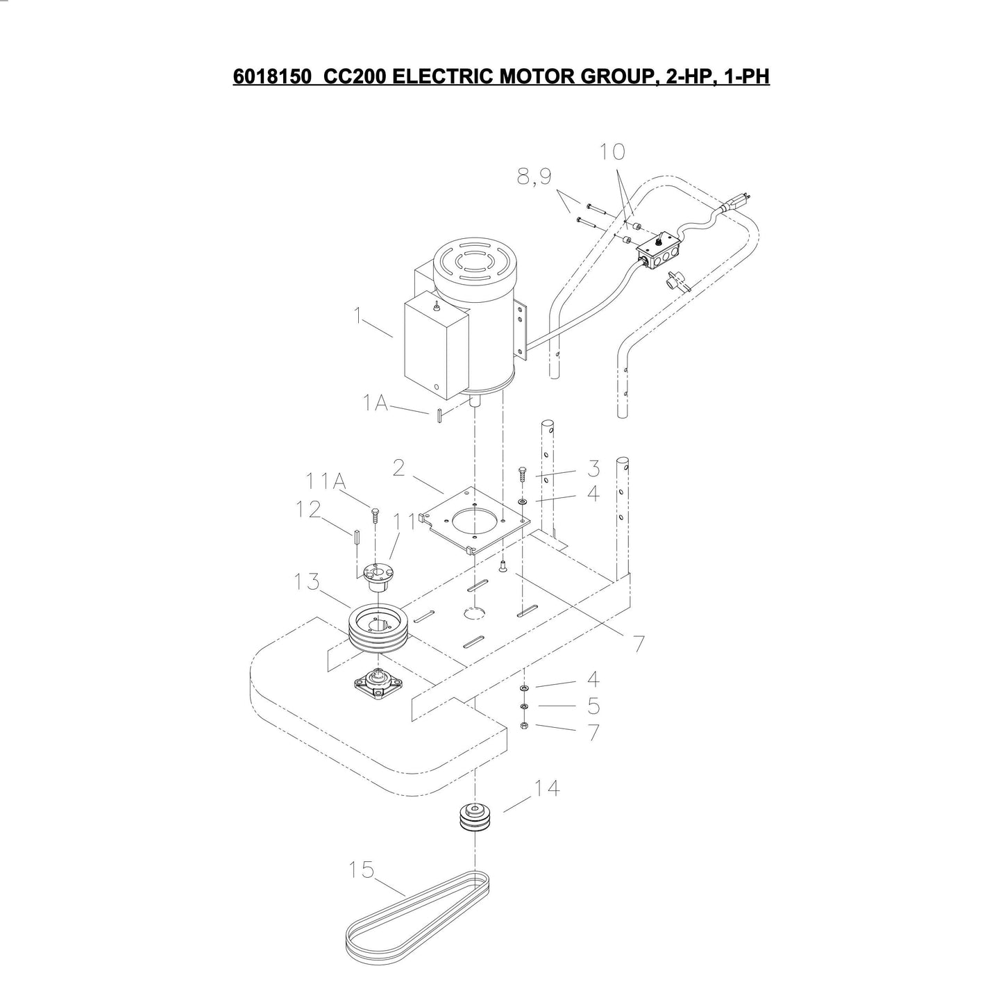CC200,CPG200 Electric Motor Group, 2-HP, 1-PH Assembly Parts