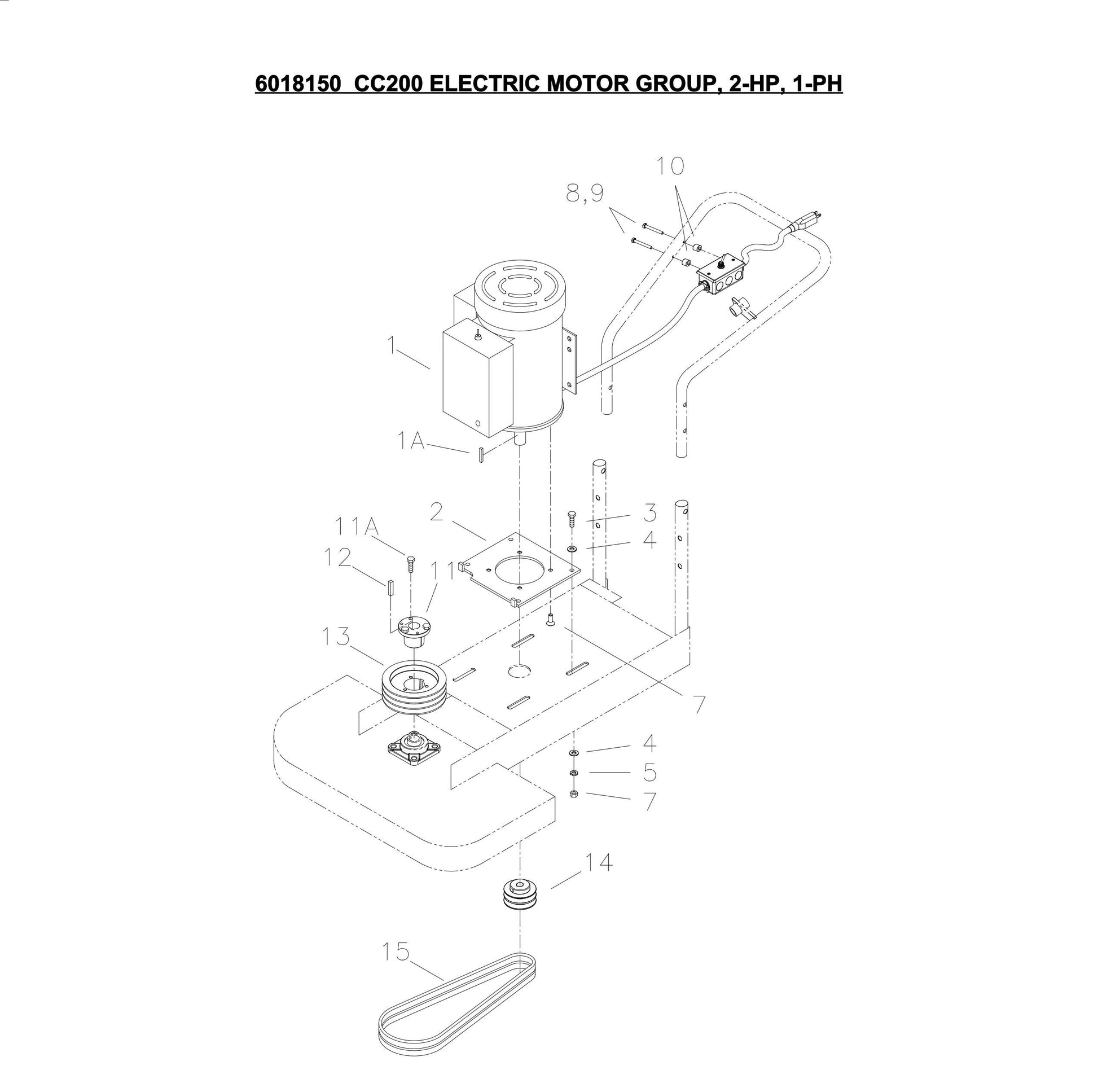 CC200,CPG200 Electric Motor Group, 2-HP, 1-PH Assembly Parts