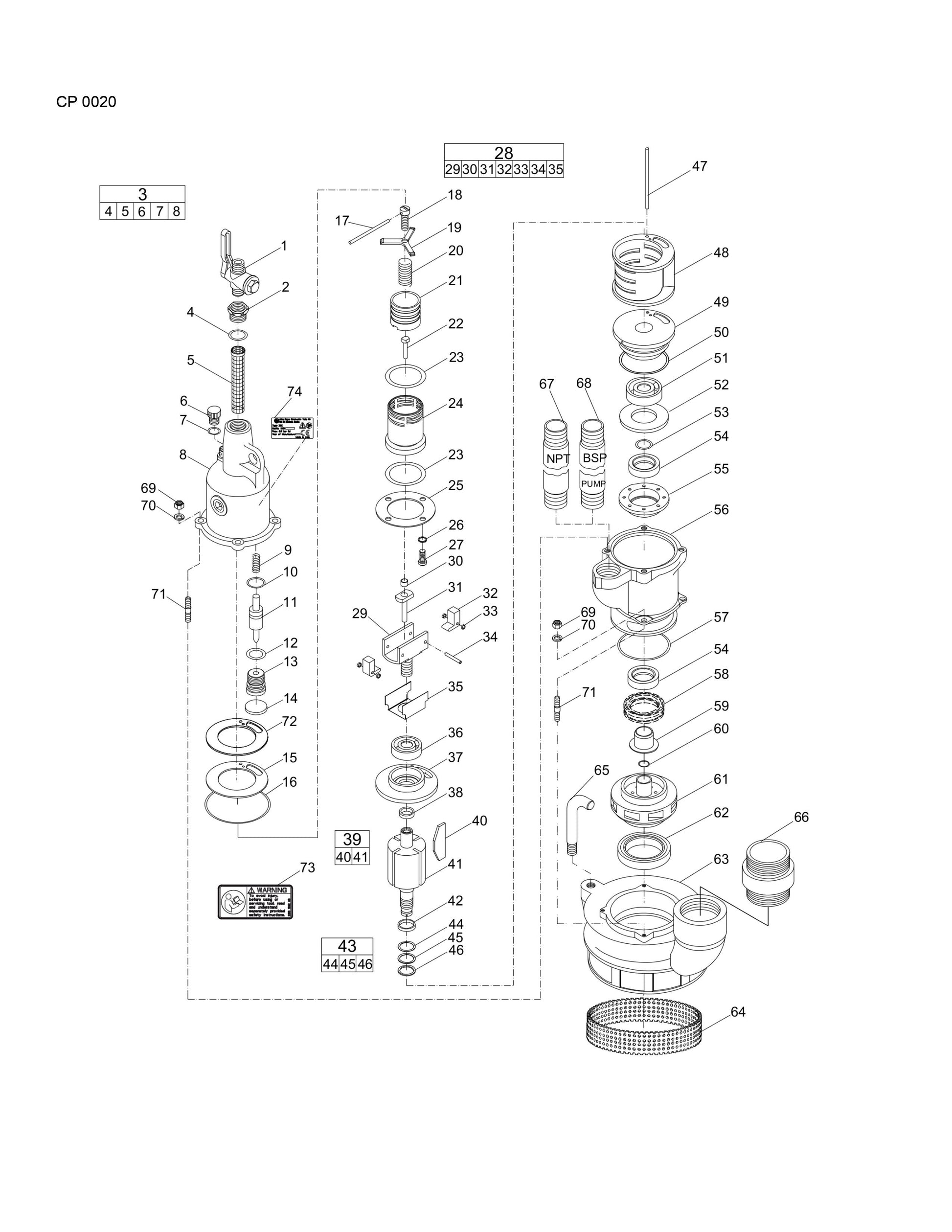 CP 0020 Centrifugal Pump assembly Parts  By Chicago Pneumatics