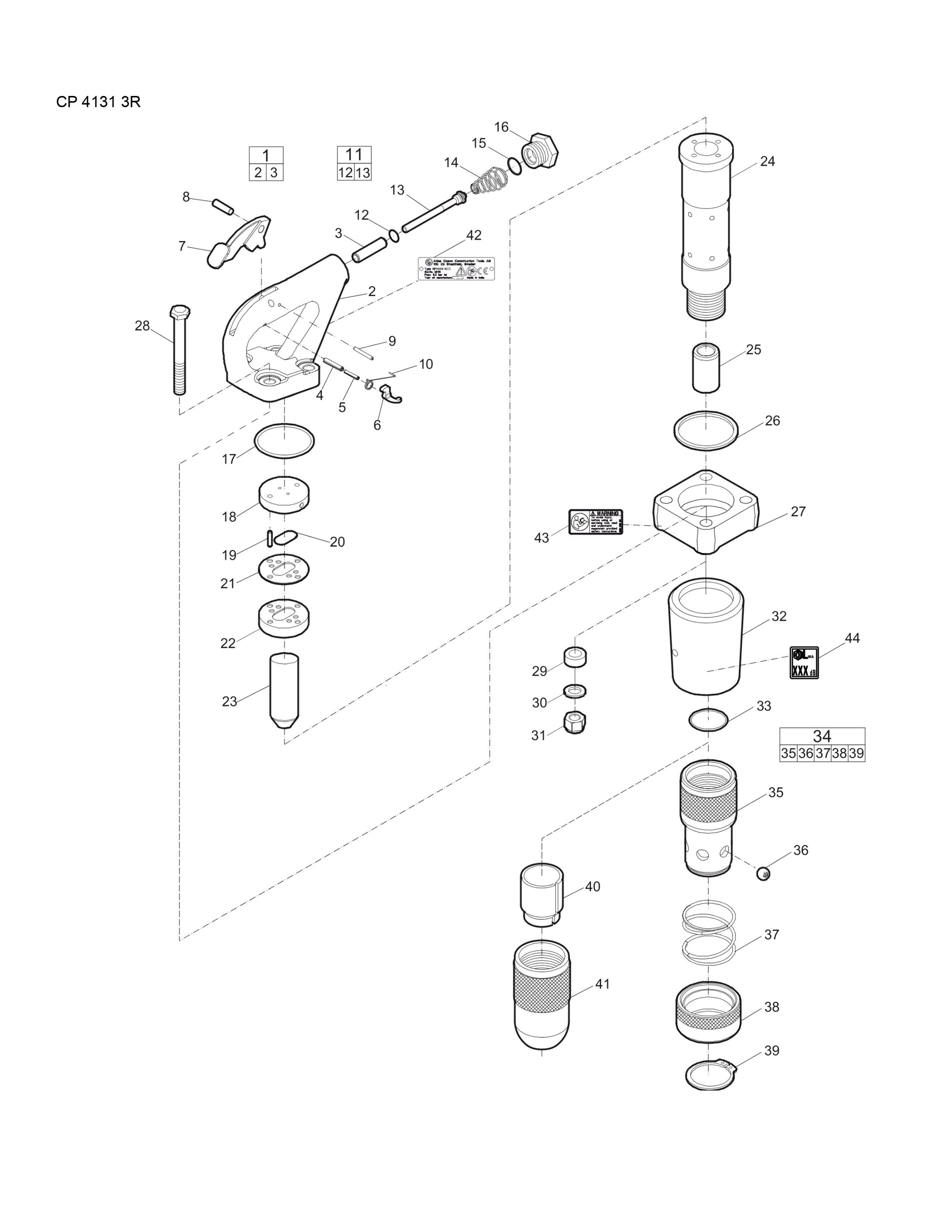CP 4131 3R Pneumatic Pick Hammer Parts By Chicago Pneumatics