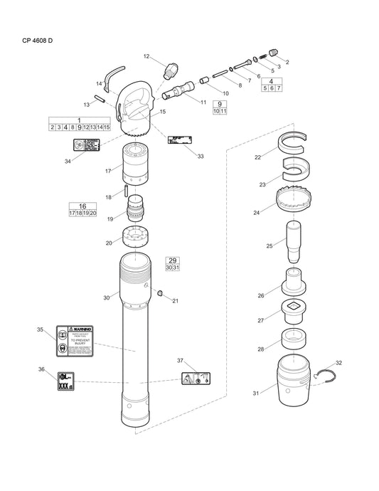 CP 4608 D Rivet Busters Assembly Parts By Chicago Pneumatics