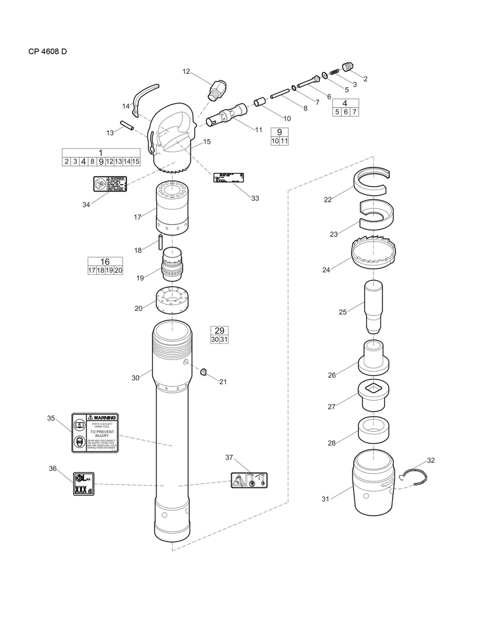 CP 4608 D Rivet Busters Assembly Parts By Chicago Pneumatics