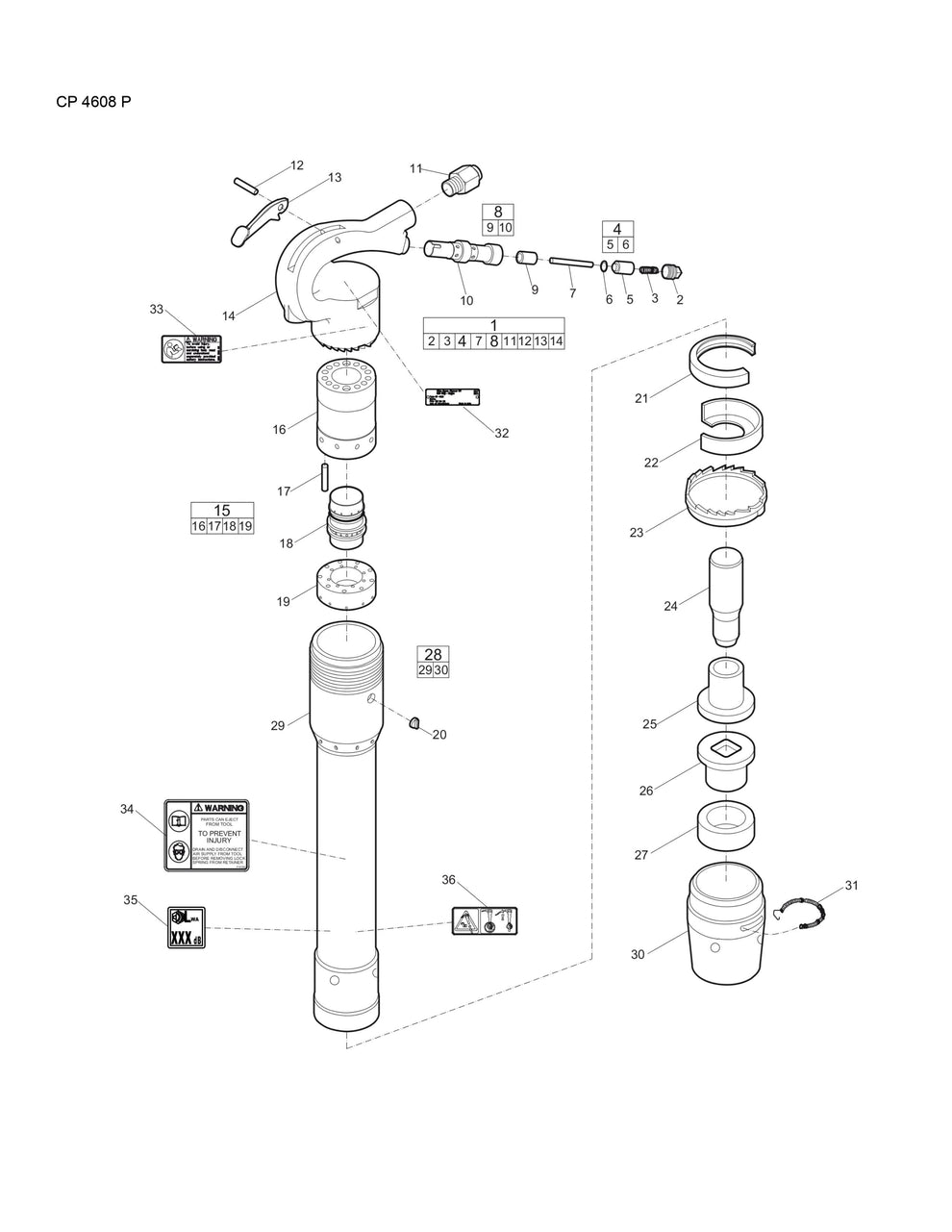 CP 4608 P Rivet Busters Assembly Parts By chicago Pneumatics