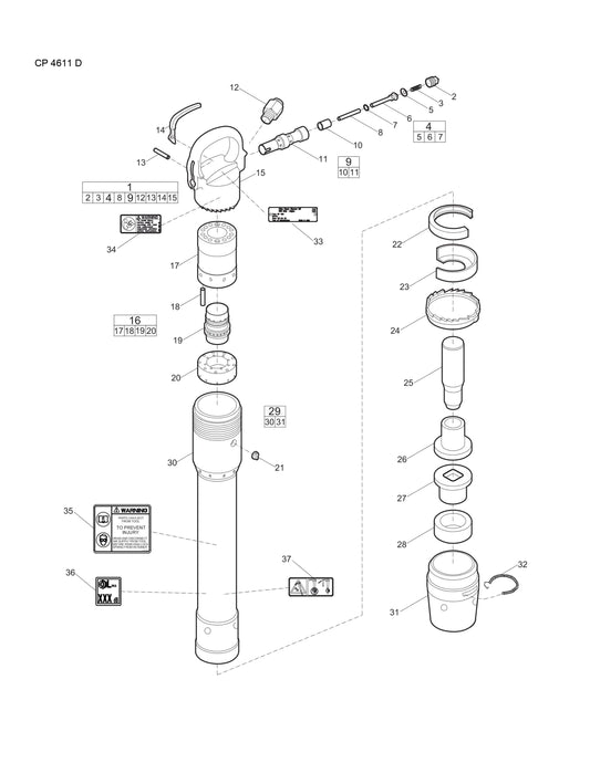 CP 4611 D Rivet Busters Assembly Parts By chicago Pneumatics