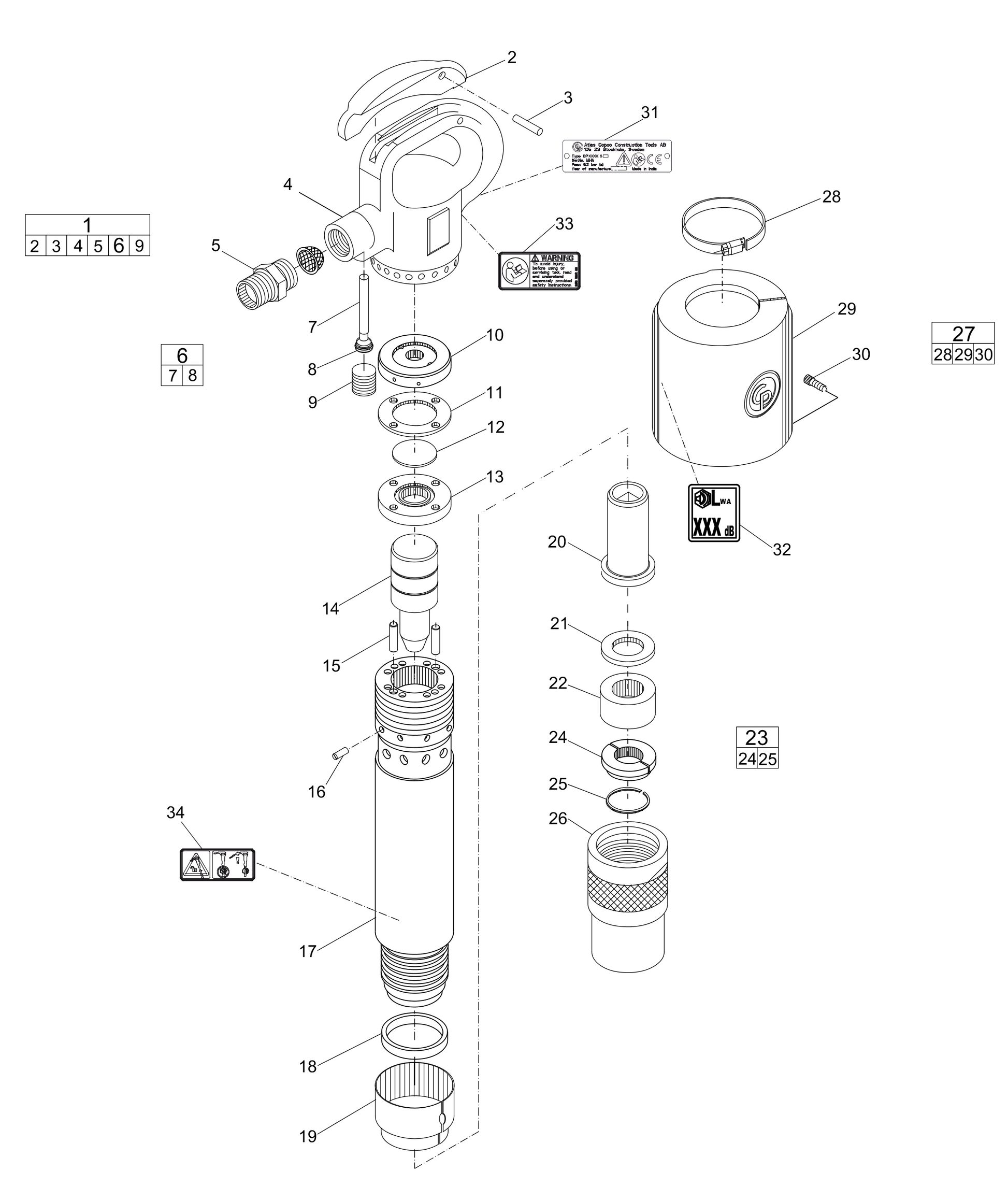 CP FL 0022 S, CP FL 0022 Pneumatic Clay Digger Parts Diagram