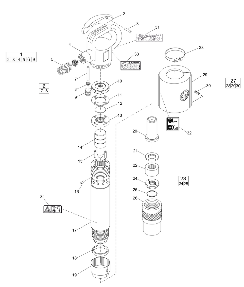 CP FL 0022 S, CP FL 0022 Pneumatic Clay Digger Parts Diagram