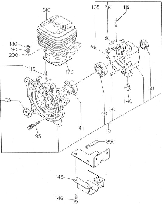 MT60HS Robin EC-08GH Engine Crankcase And Cylinder Assembly Parts