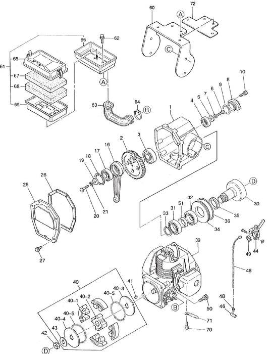 MT60HS Crankcase And Engine Assembly Parts
