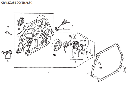 GA6HE-GA6HEA—HONDA GX340K1EDE2 ENGINE—Crankcase Cover  Assembly Parts By Multiquip