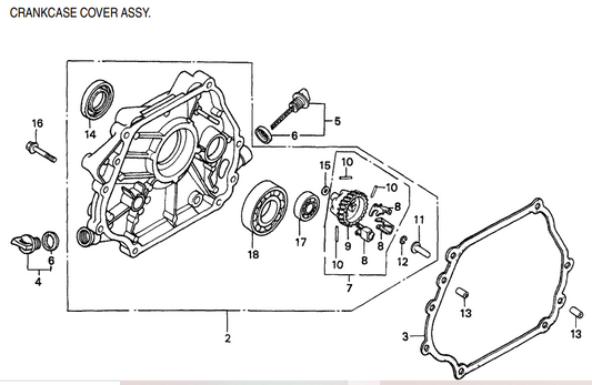 GA6H GA6HA HONDA GX340K1EDE2 ENGINE Crankcase Cover Assembly Parts By Multiquip