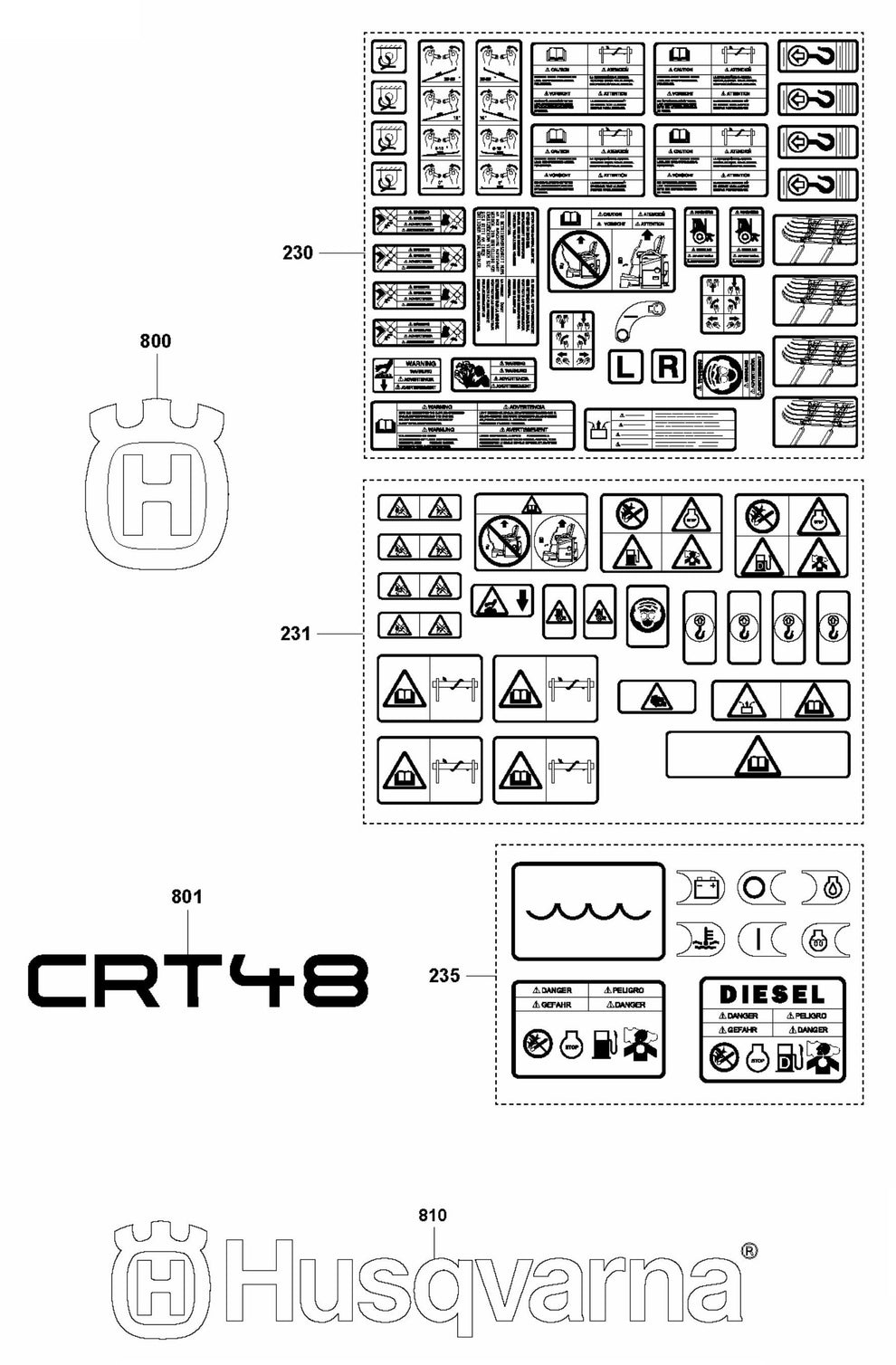 CRT 48 Decals Assembly Parts by Husqvarna