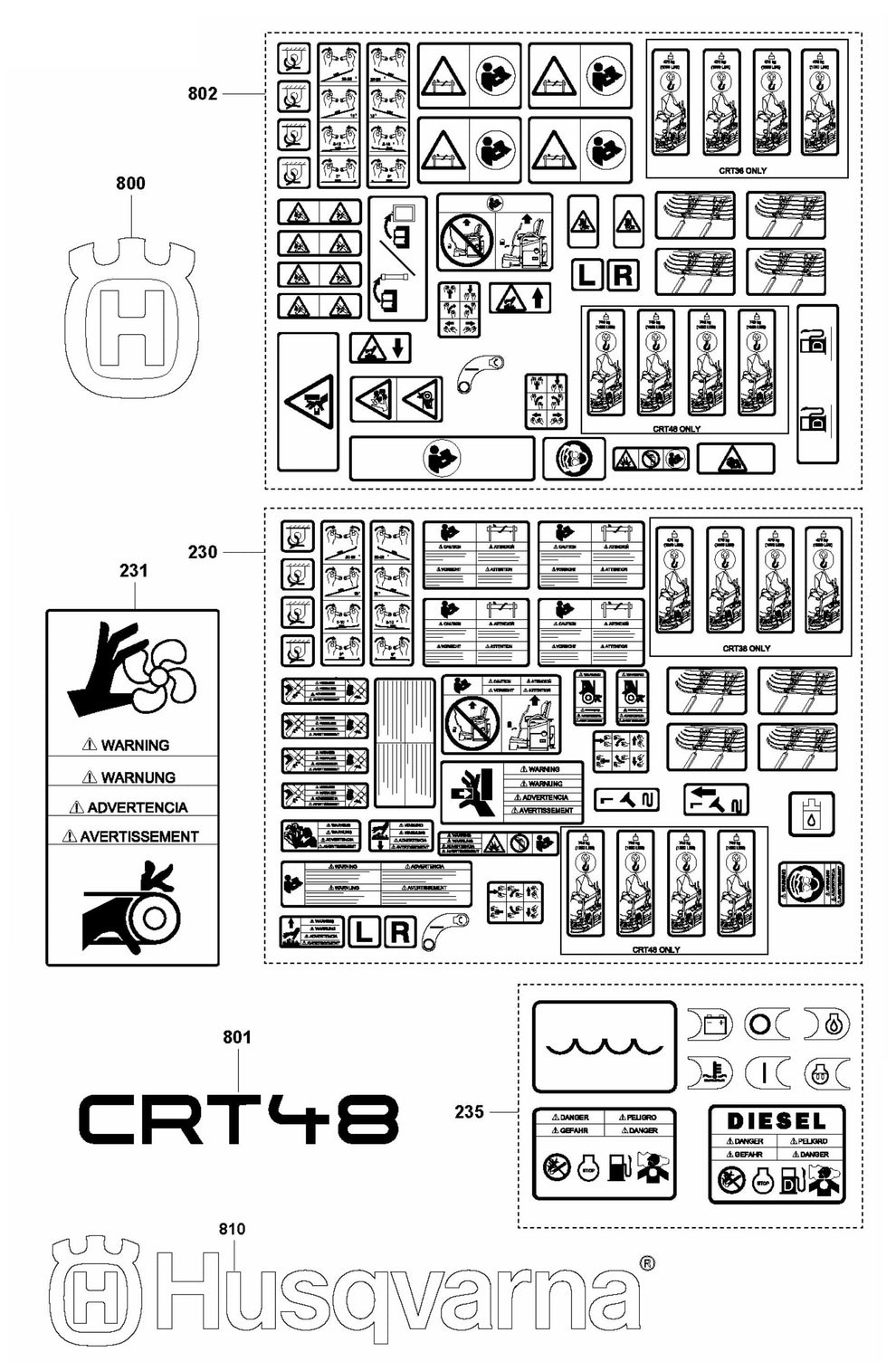CRT 48 PS Decals Assembly Parts by Husqvarna