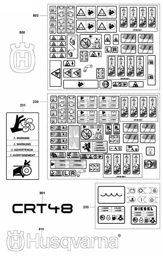 Decals Assembly Parts For Ride On Trowel CRT 48 Diesel By Husqvarna