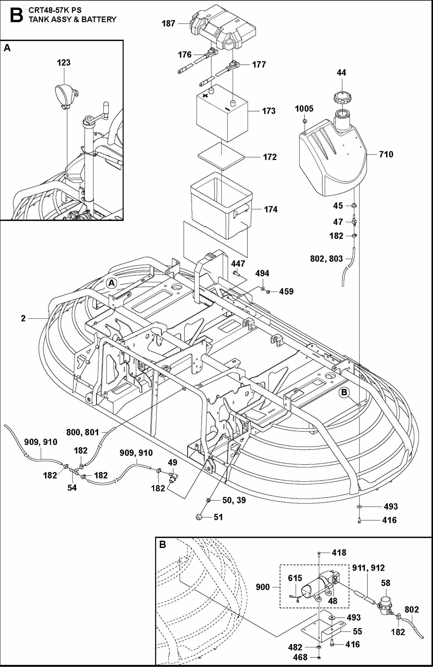 Tank Assembly and Battery Assembly Parts For Ride On Trowel CRT 48 Diesel By Husqvarna