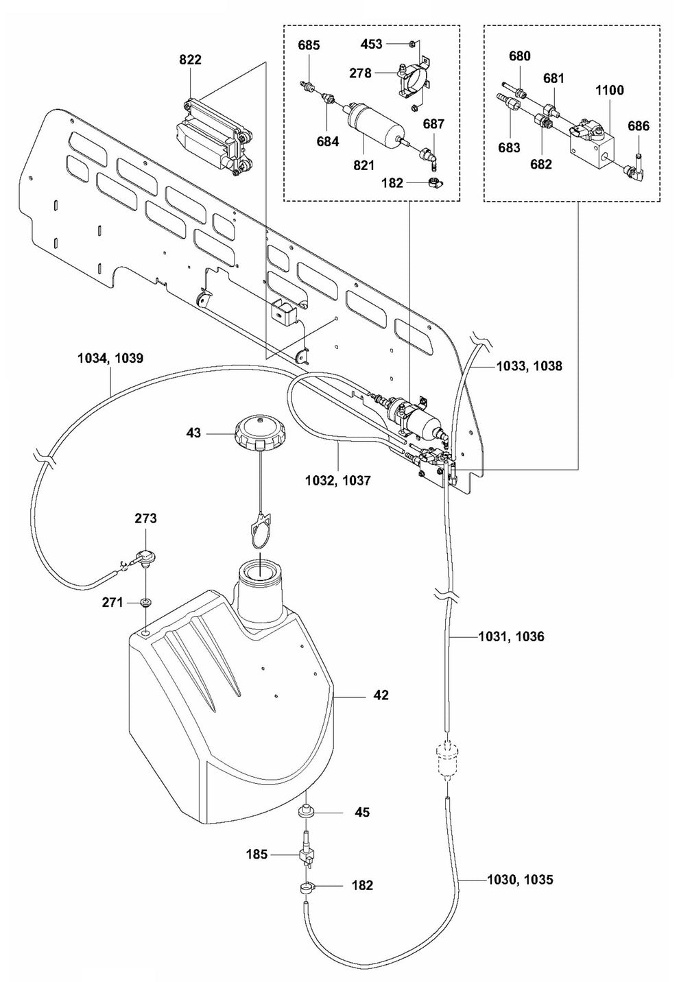 CRT 48 PS Fuel Hose Routing Assembly Parts by Husqvarna
