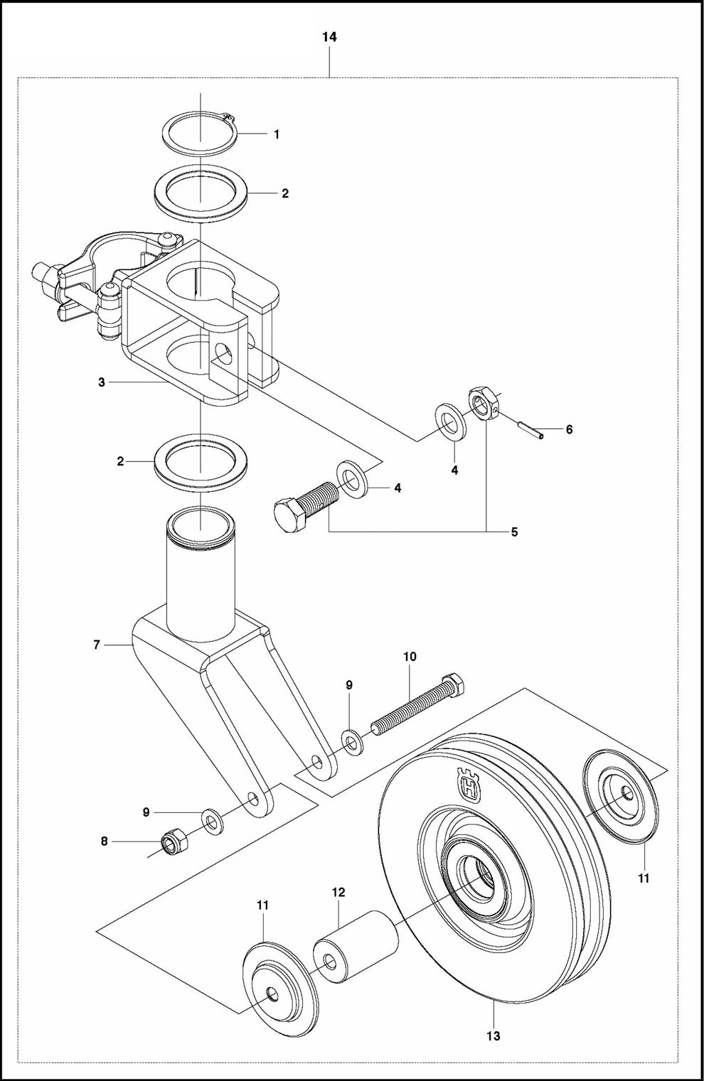 Swivel Pulley, Sliding and Round Tube Assembly Parts for CS 10 Saw Accessories by Husqvarna