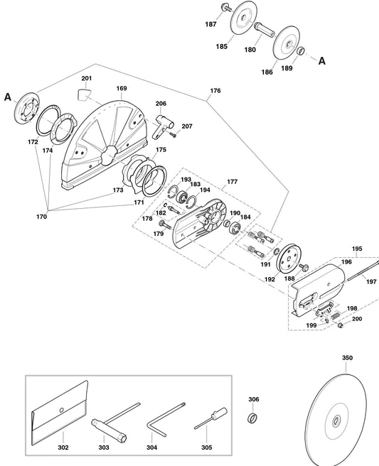 Cutting device, Protection hood, and Accessories Assembly parts for DPC6410, DPC6411, DPC7310, DPC7311, By Makita