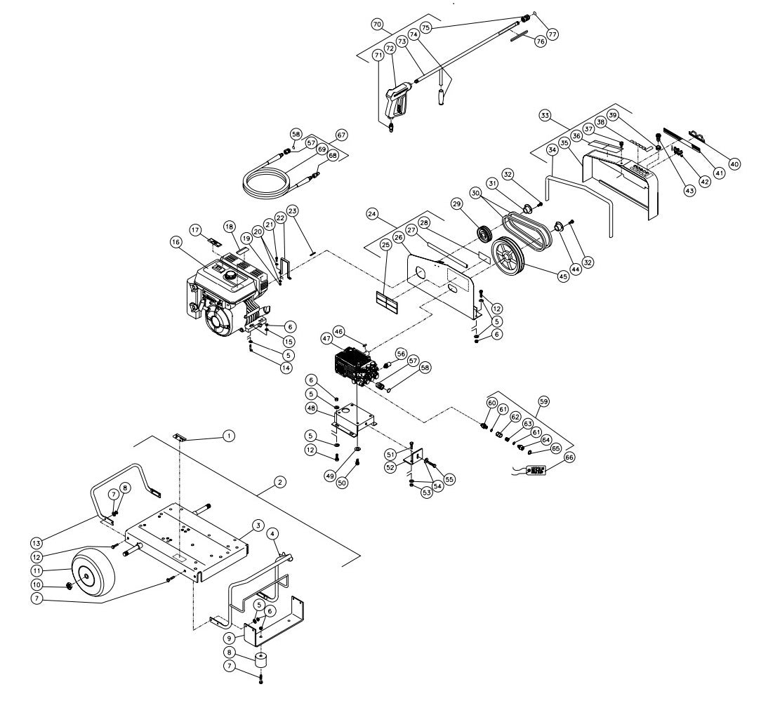 CW-3004-1MKB (sn:340384-99999999) Frame Assembly Parts by MI-T-M