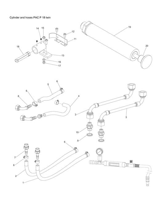 PAC P 18 twin, PAC E 11 twin Cylinder And Hoses Assembly Parts By Chicago Pneumatics