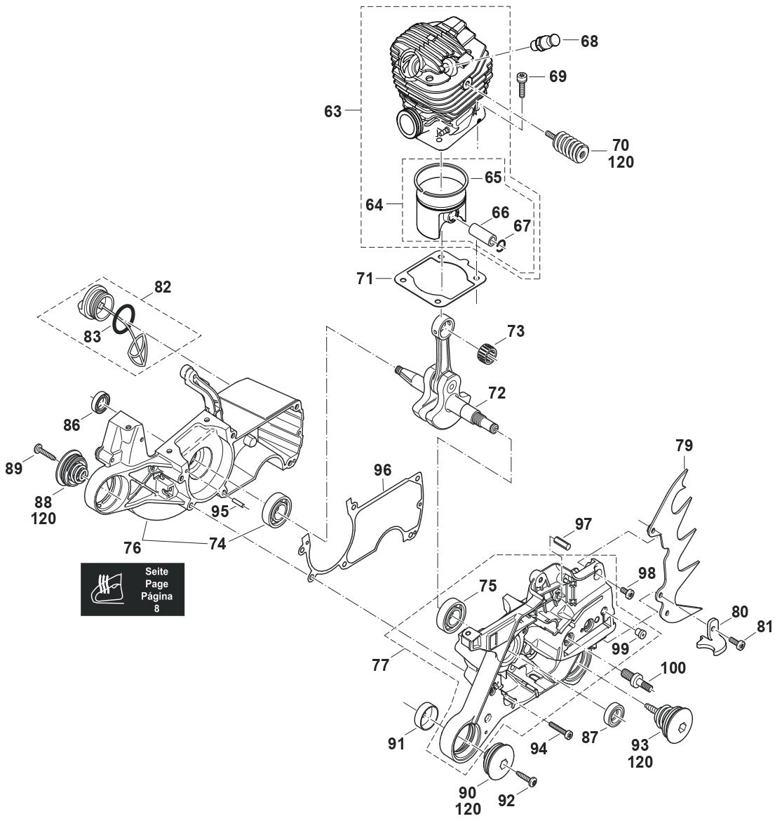 Cylinder, Crankshaft, Crankcase Piston Assembly Parts For  EA7900PRZ1, EA7900PRZ, EA7900PRZ2, EA7901PRZ1 Gas Chain Saw Parts by Makita