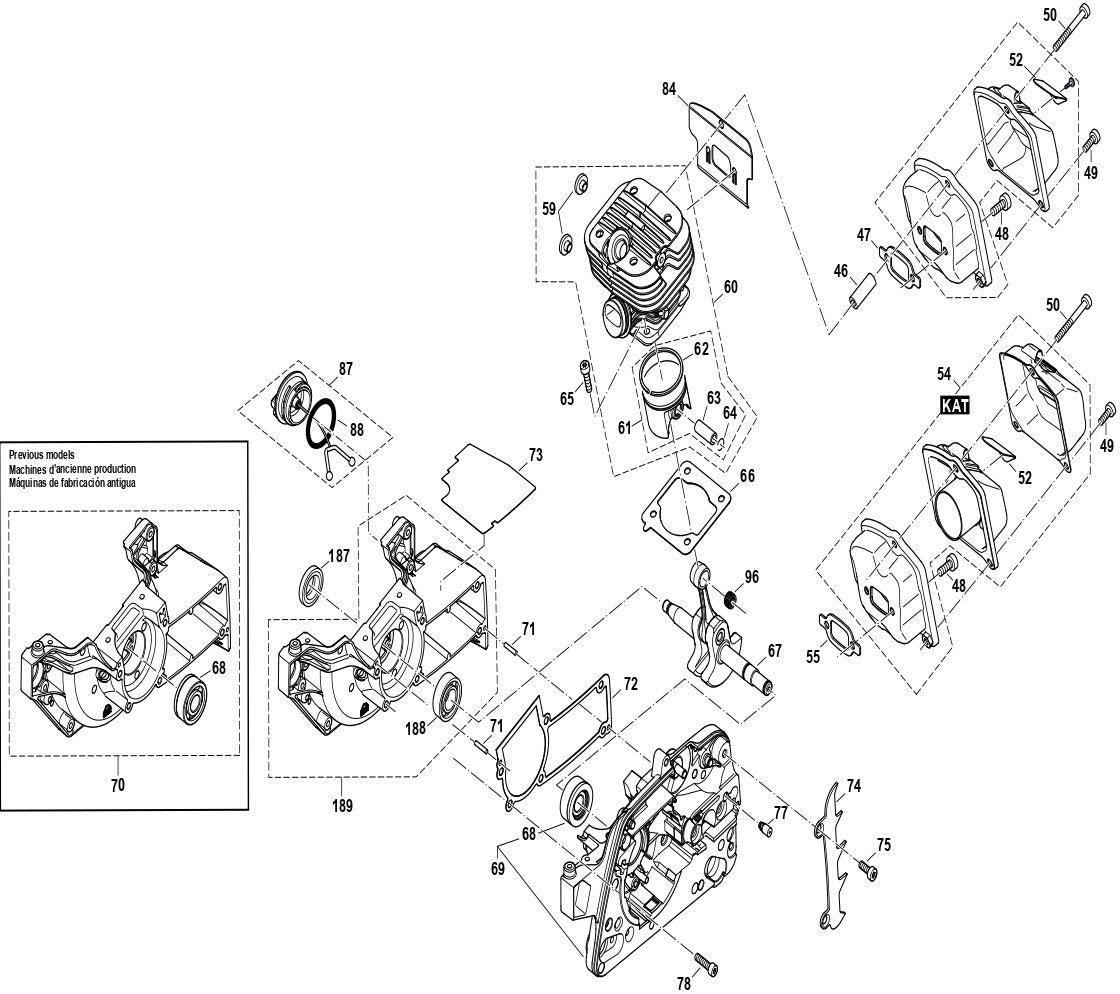 Cylinder, Piston, Crankcase, Muffler Assembly Parts For EA4300F40B, EA4300FRDB Gas Chain Saw Parts by Makita