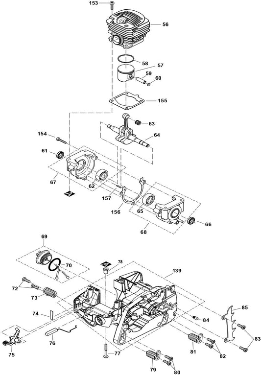 Cylinder, Piston, Crankcase Assembly Parts For EA3500SRDB Gas Chain Saw Parts by Makita