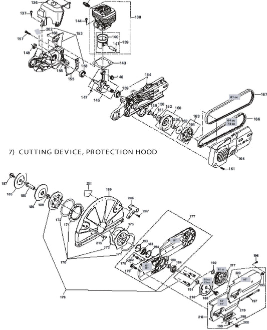 Cylinder, Crankcase, Clutch, Cutting Device And Protection Hood Assembly Parts For DPC8112 Cutter By Makita