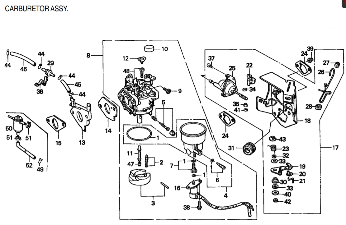 GA36HZ  HONDA GX340K1EDN2 ENGINE Carburetor Assy. Parts By Multiquip 