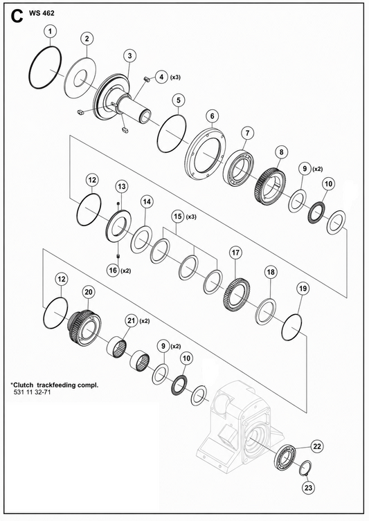 Clutch Track Feeding Complete Assembly Parts For WS 462, WS 463 By Husqvarna