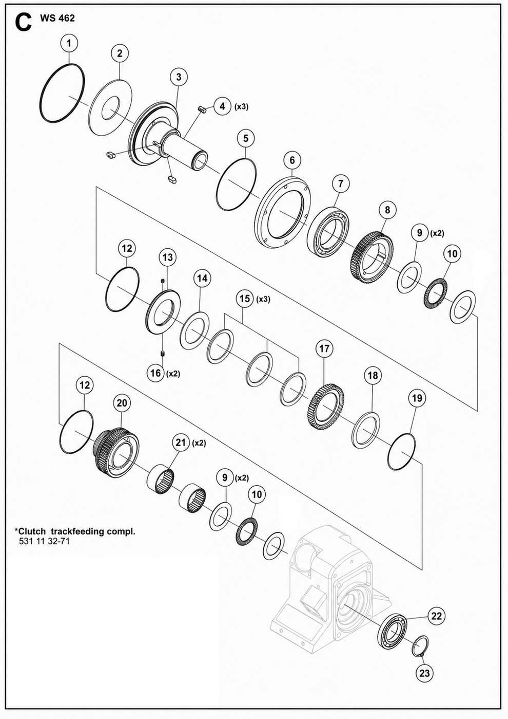 Clutch Track Feeding Complete Assembly Parts For WS 462, WS 463 By Husqvarna