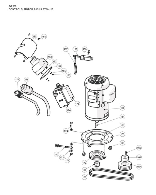 Controls Motor and Pulleys-US Parts For BG 250 Corded By Husqvarna
