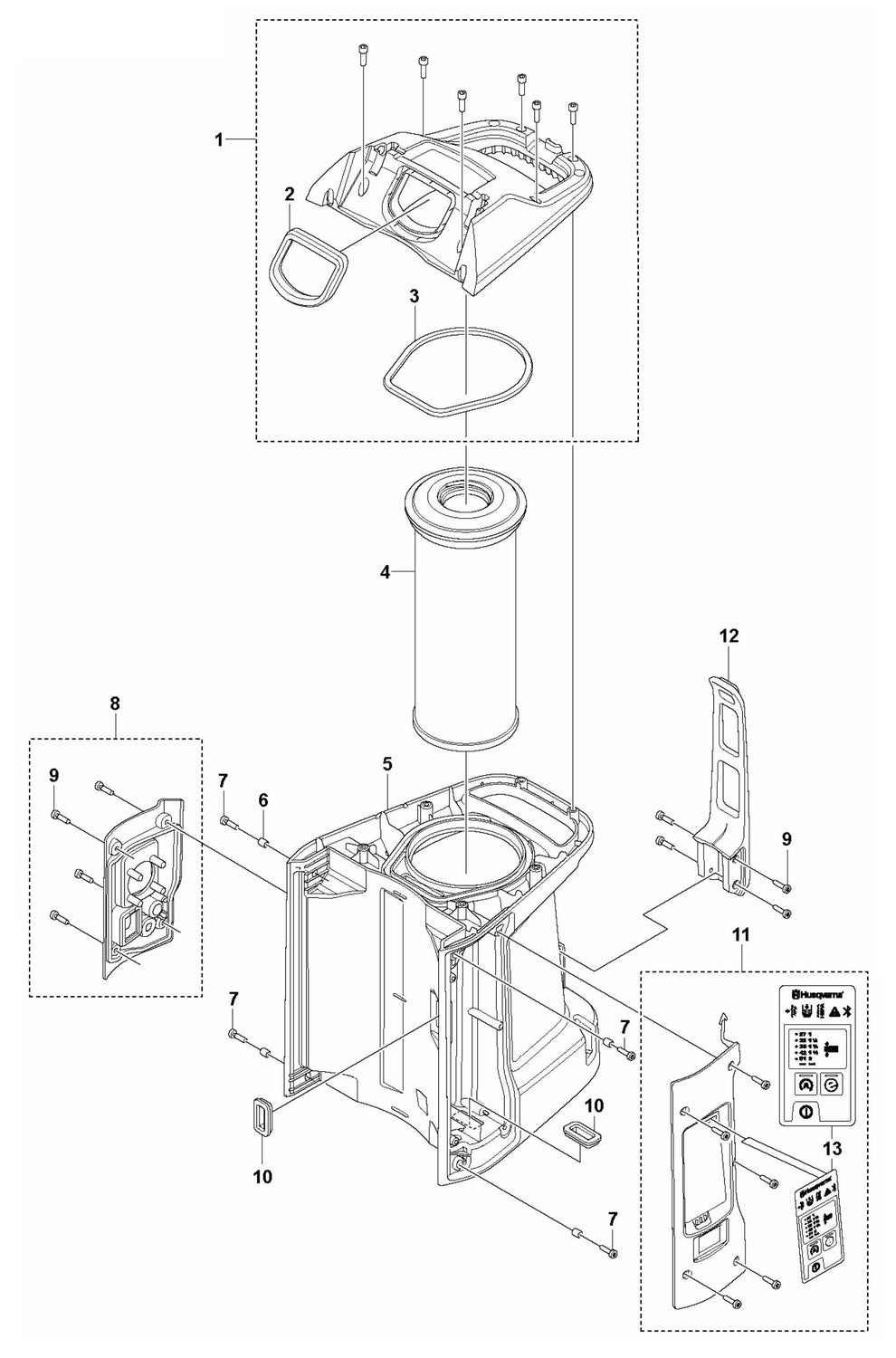 DE 110 H Housing, Upper Assembly Parts