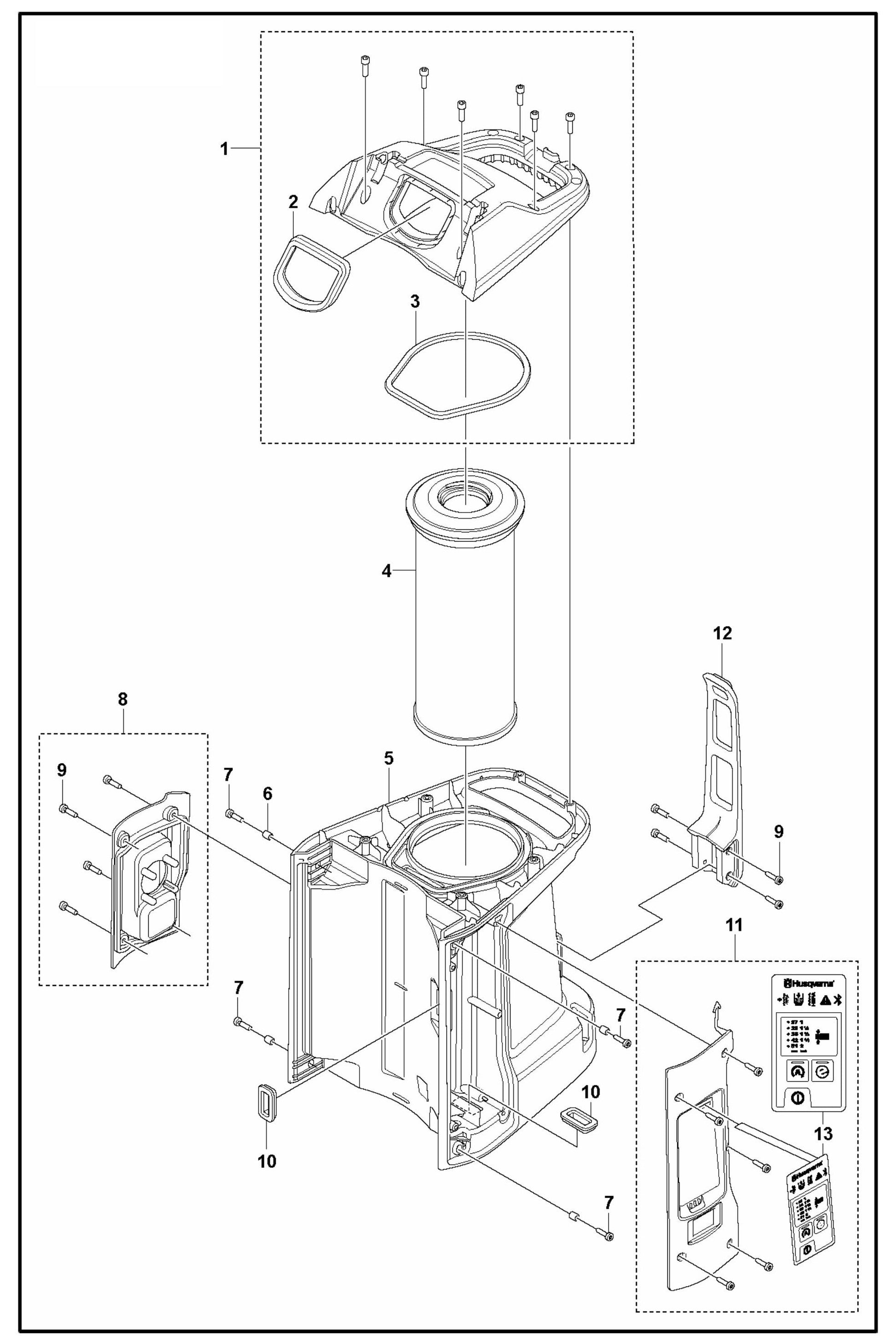 DE 110i H Housing, Upper Assembly Parts